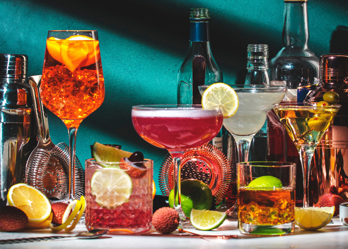 A range of different cocktails in a variety of flavours