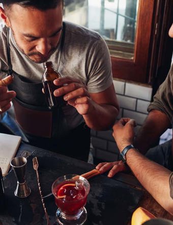 barmen checking ingredients